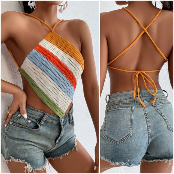 SHEIN Rainbow Crochet Halter Top - Picture 6 of 7